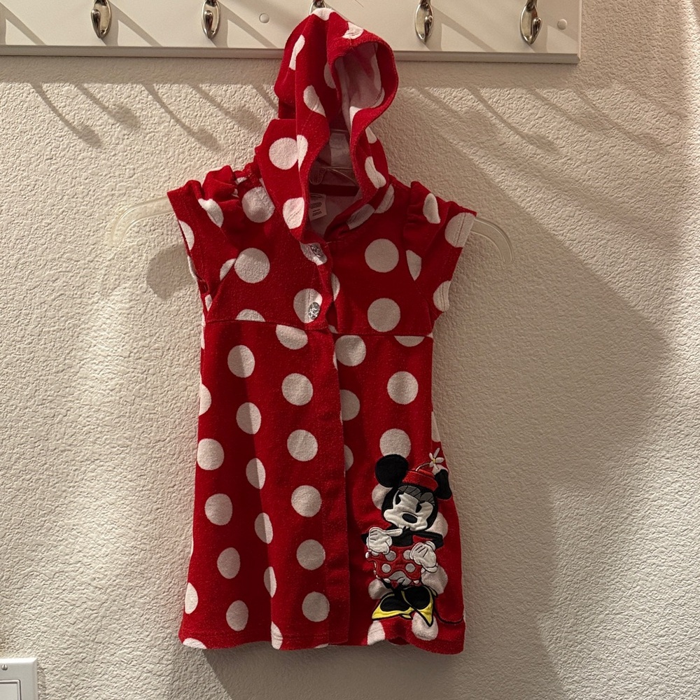 Disney Girls Red Polka Dot Minnie Mouse Hooded Dress